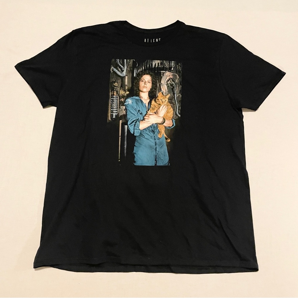 Aliens Movie T-Shirt Ripley & Jonesy Cat Graphic Black Men’s 2XL 2017 Sci-Fi